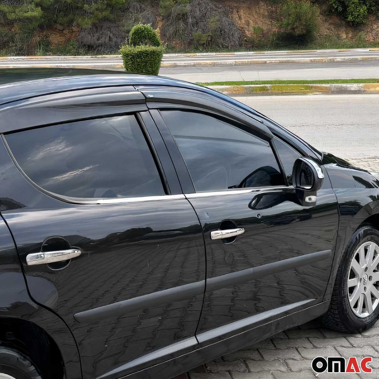 Benzi decorative geamuri pentru Peugeot 207 hatchback cu 5 uși 2006-2012, set 4 piese cromate