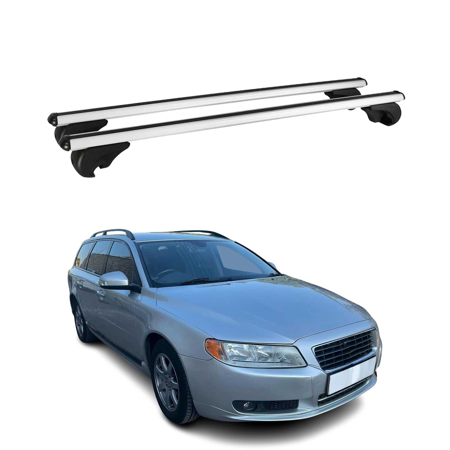 Portbagaj de plafon pentru Volvo V70 2007-2016 75kg aluminiu argintiu 2 buc