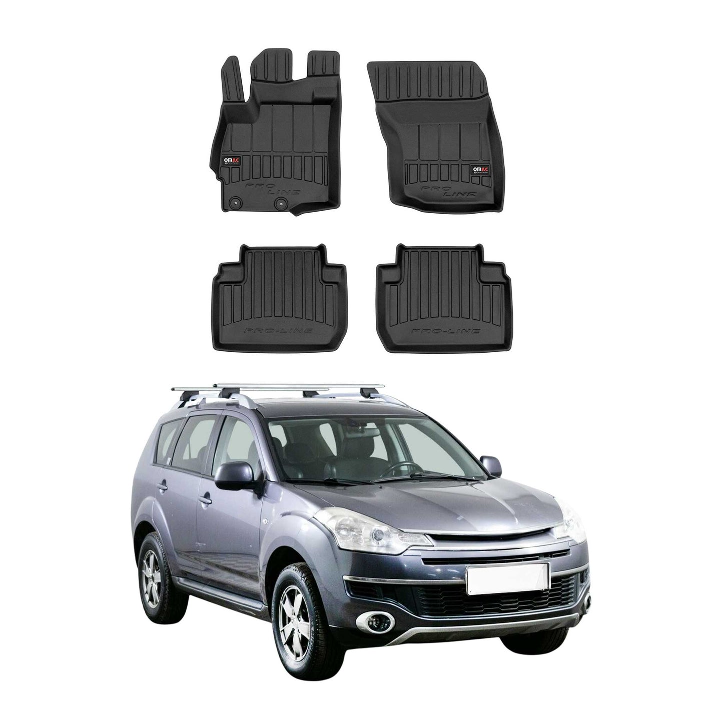 OMAC Gummi Fußmatten für Citroen C-Crosser 2007-2012 Premium Gummi Schwarz 4tlg