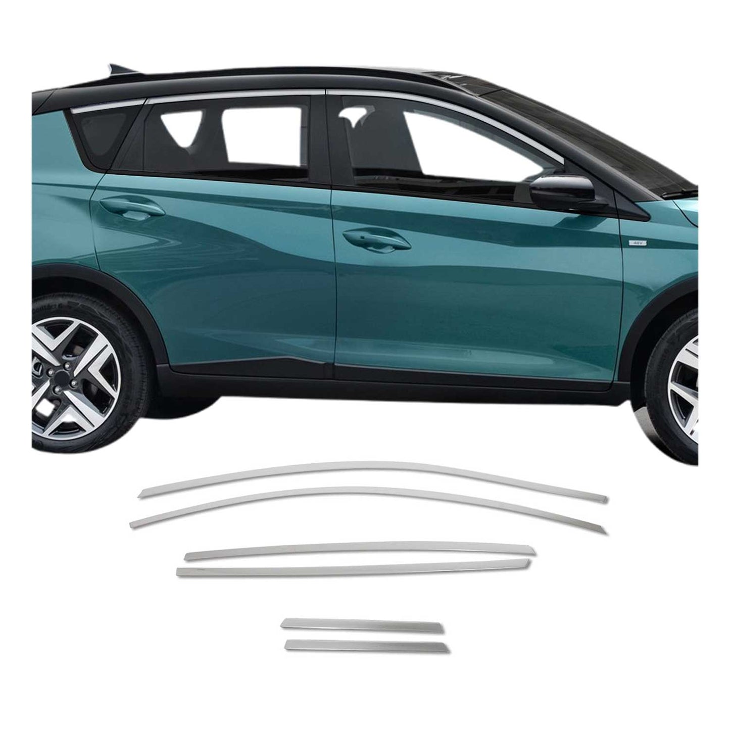 Benzi decorative pentru geamuri pentru Hyundai Bayon 2021-2025, oțel inoxidabil cromat, 6 bucăți