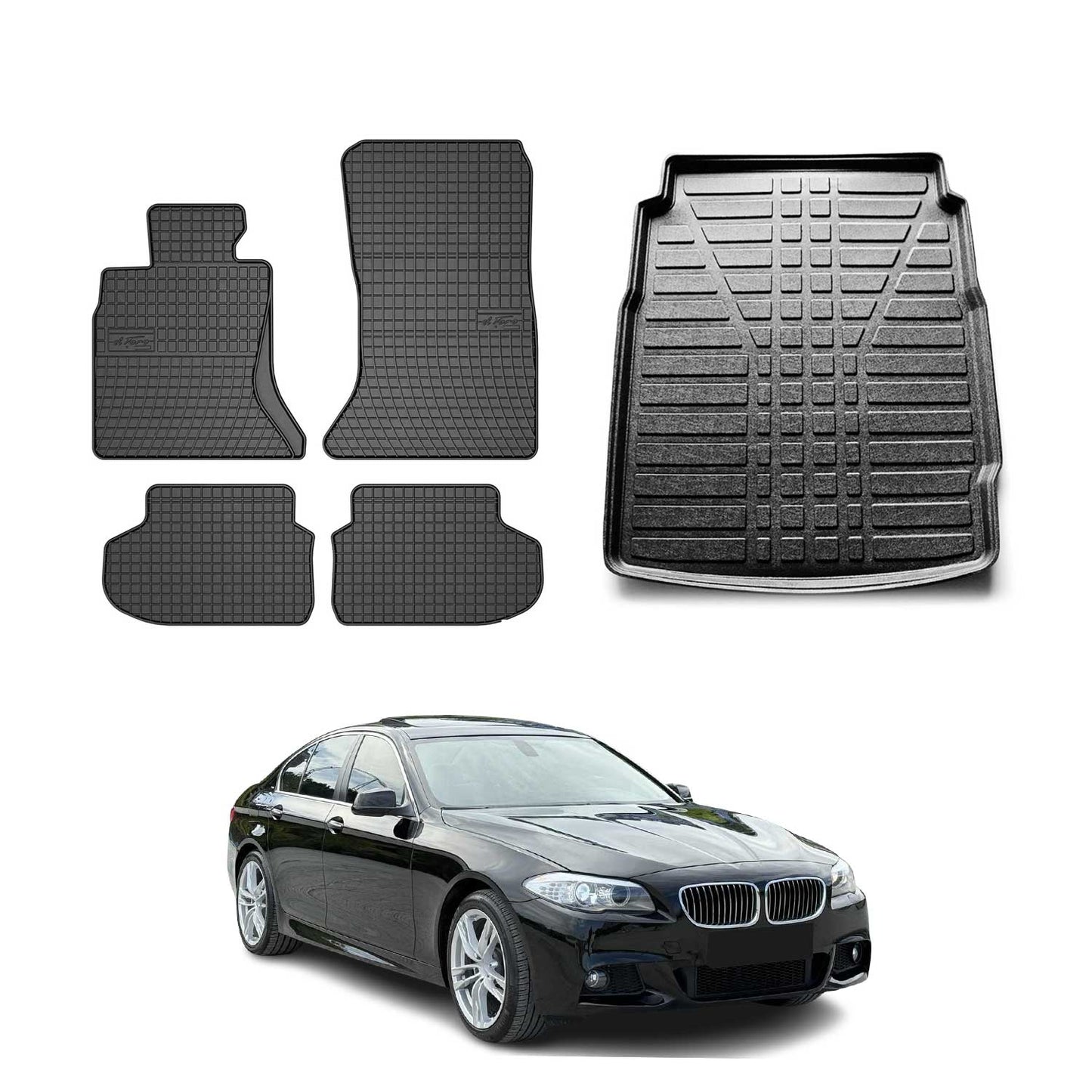 Fußmatten & Kofferraumwanne Set für BMW 5er F10 2009-2017 Gummi TPE Schwarz 5x