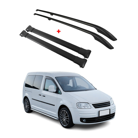 Dachreling + Dachträger für VW Caddy 2003-2015 L2 Langer Radstand Alu Schwarz 4x