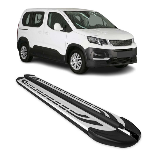 Trittbretter Seitenschweller für Peugeot Rifter 2019-25 Kombi L1 Silber Schwarz
