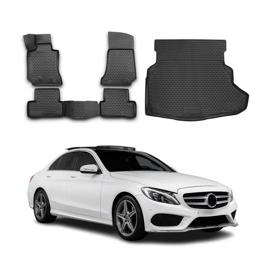 Fußmatten & Kofferraumwanne Set für Mercedes C Klasse W205 2014-2021 TPE Schwarz