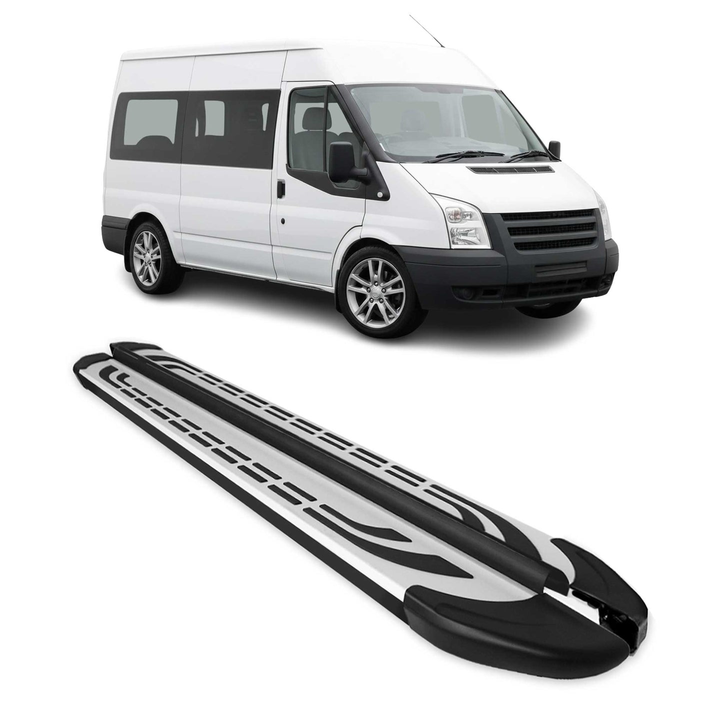 Trittbretter Schweller Seitenbretter für Ford Transit 2006-2014 L2 Alu Schwarz