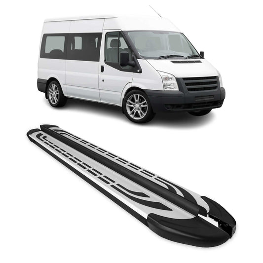 Trittbretter Schweller Seitenbretter für Ford Transit 2006-2014 L2 Alu Schwarz