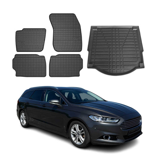 Set covorașe și portbagaj pentru Ford Mondeo mk5 Wagon 2014-22, cauciuc, negru