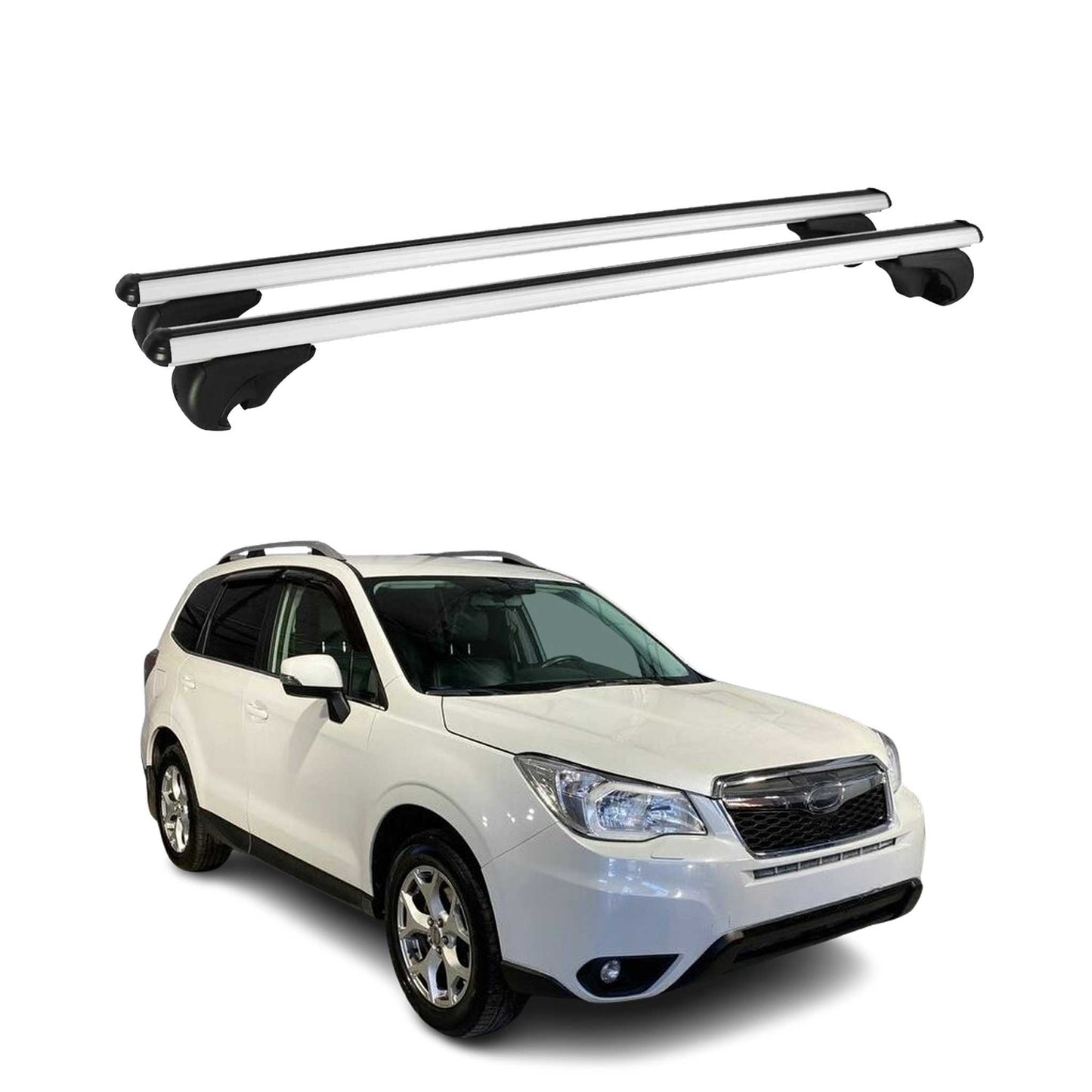 Portbagaj de plafon pentru Subaru Forester mk4 2013-2018 75kg aluminiu argintiu 2 piese