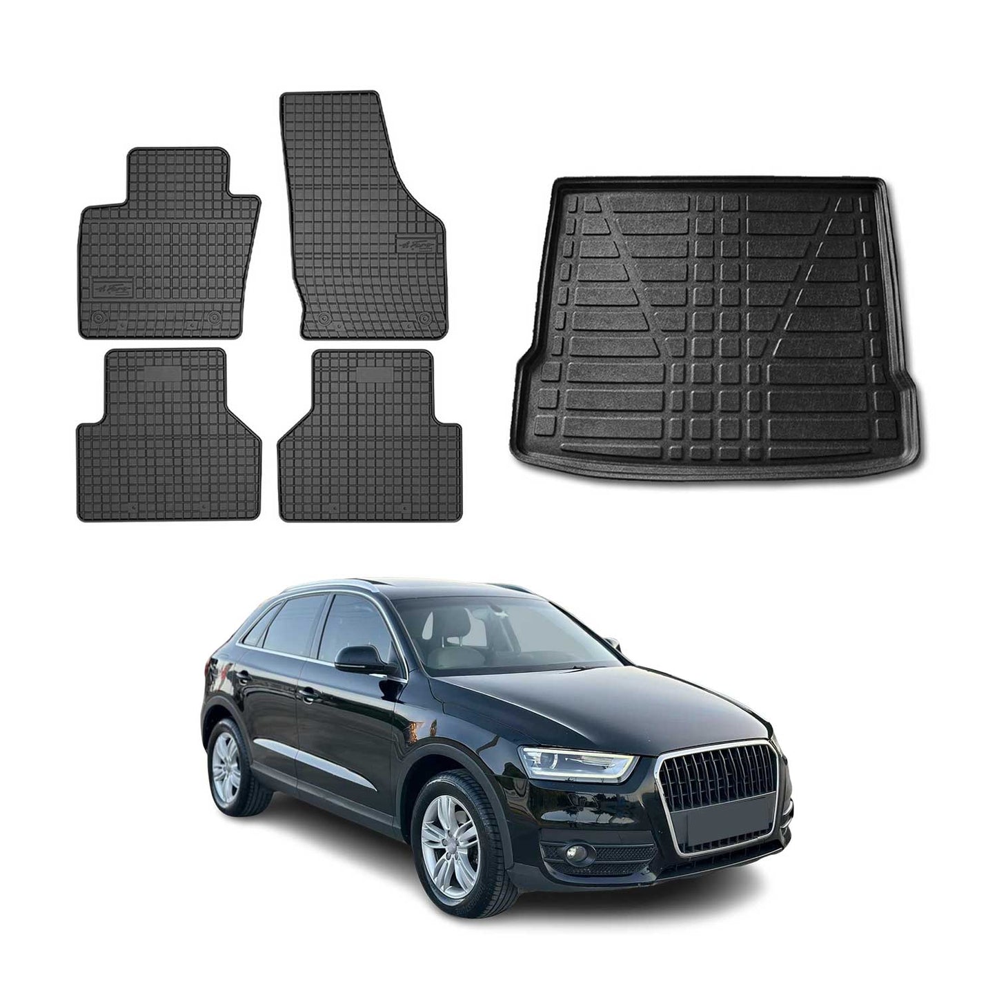 Fußmatten & Kofferraumwanne Set für Audi Q3 8U 2011-2018 Gummi Schwarz TPE 5x
