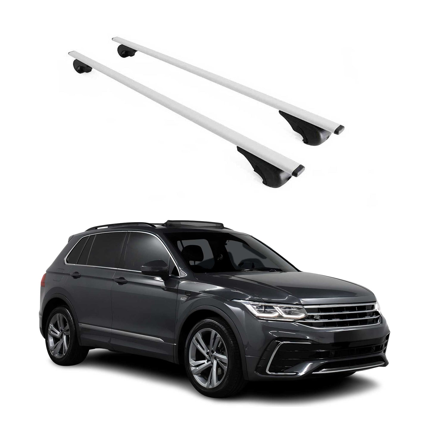 Dachträger Grundtäger für VW Tiguan mk2 2016-2024 75kg Metall Silber 2 tlg