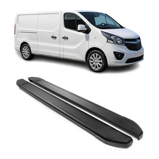 Praguri laterale/scarpe din aluminiu pentru Opel Vivaro 2014-2019 L2 lungi negru 2x