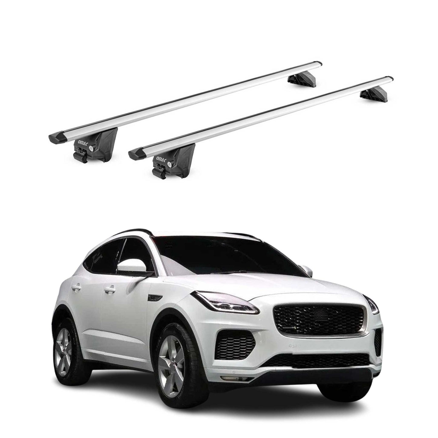 Portbagaj de plafon pentru Jaguar E-Pace 2017-2025 100kg aluminiu argintiu 2 piese ABE
