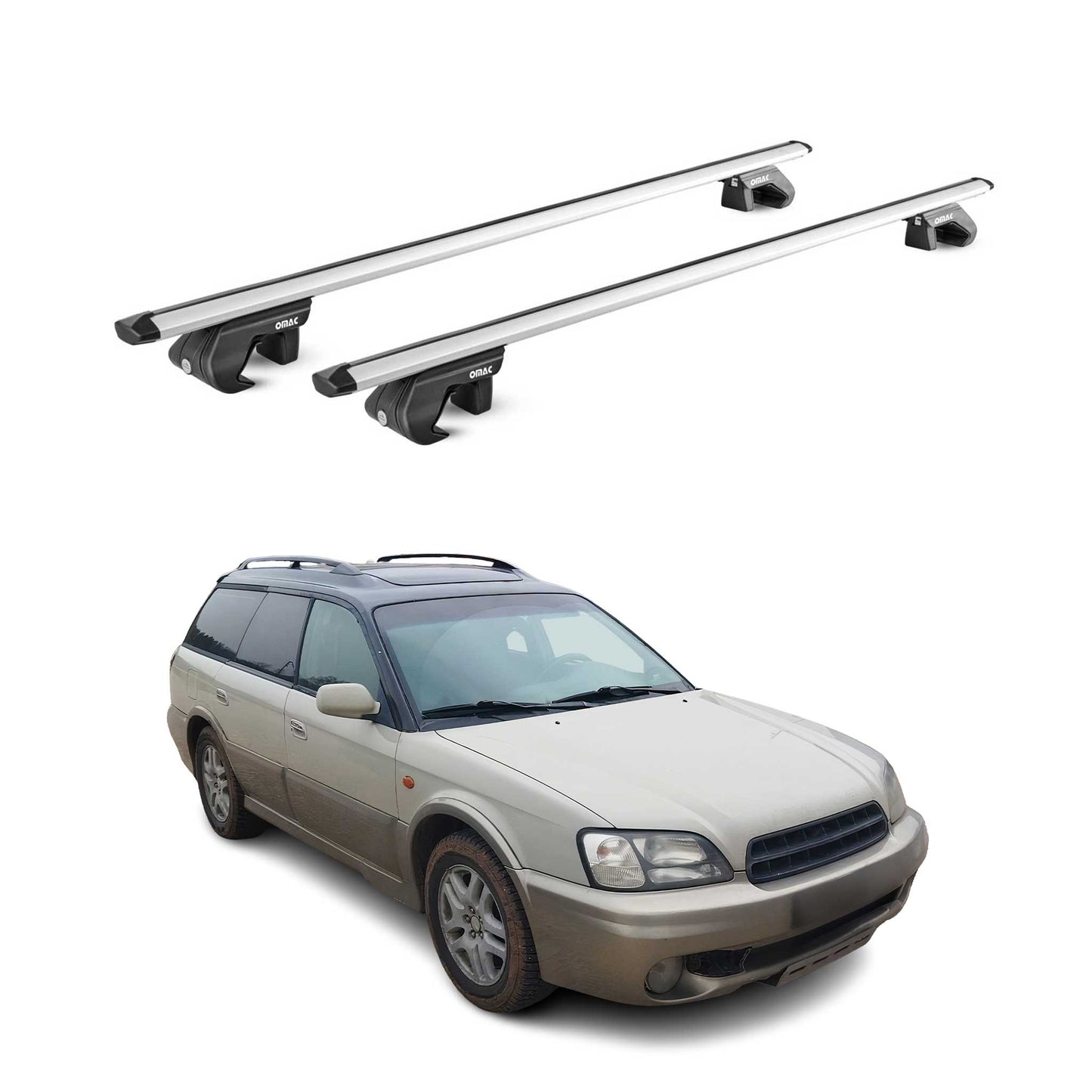 Portbagaj de plafon pentru Subaru Outback mk2 1999-2003 90kg aluminiu argintiu 2 piese ABE