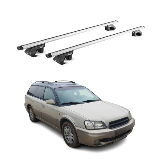 Portbagaj de plafon pentru Subaru Outback mk2 1999-2003 90kg aluminiu argintiu 2 piese ABE