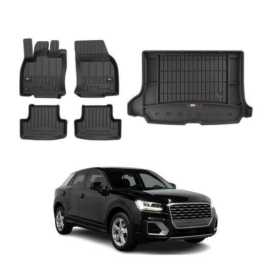 OMAC Fußmatten & Kofferraumwanne Set für Audi Q2 2016-2020 Gummi TPE Schwarz 5x