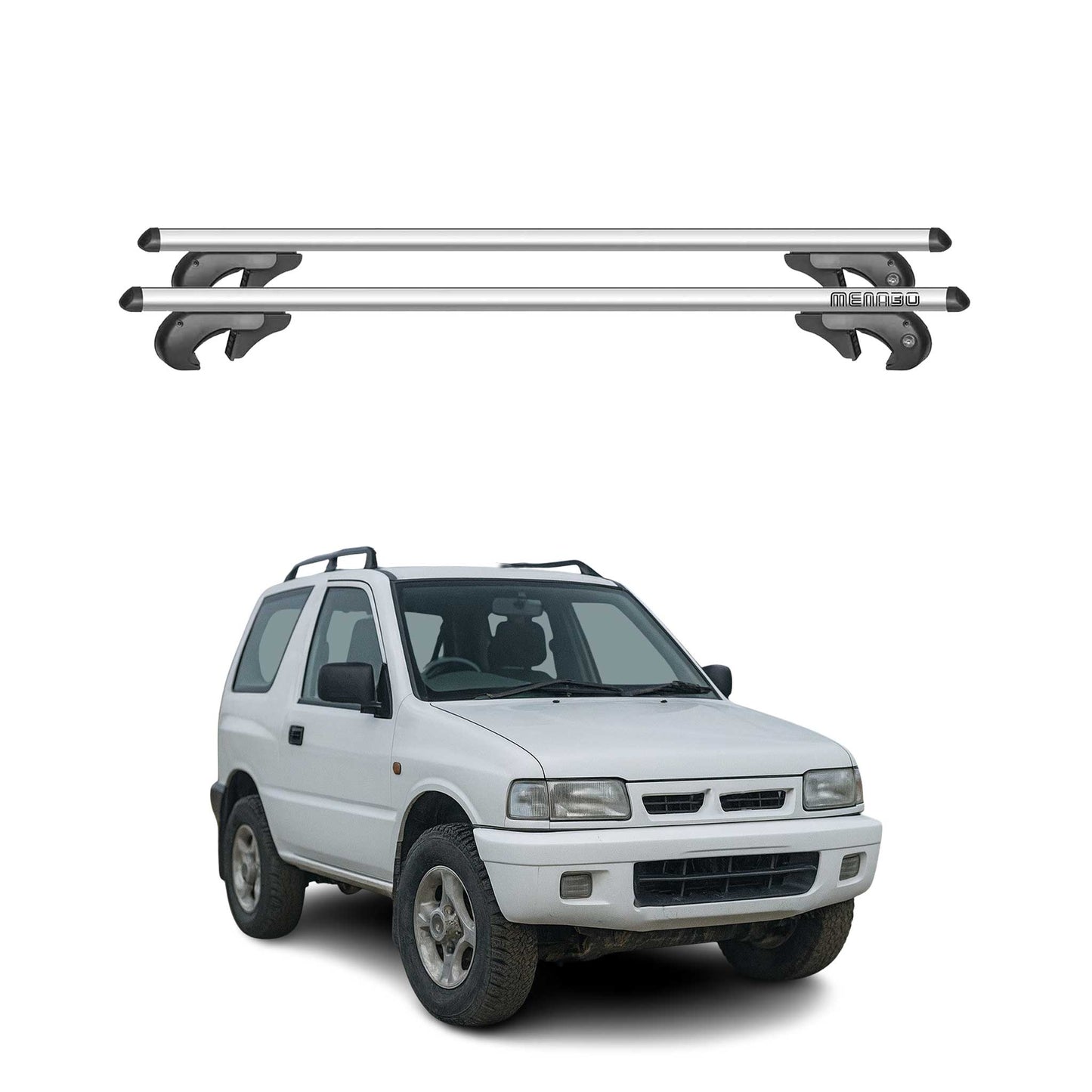 Portbagaj de plafon Menabo pentru Ford Maverick 1993-1999 90kg aluminiu argintiu 2 piese