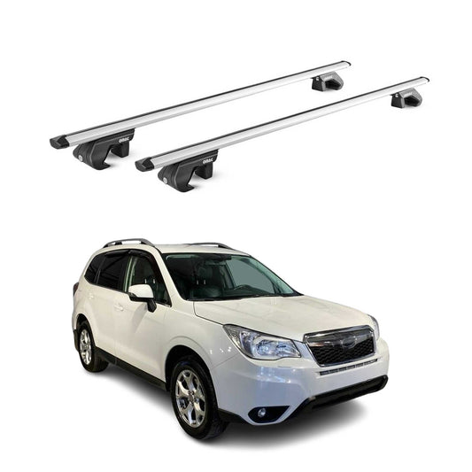 Portbagaj de plafon pentru Subaru Forester mk4 2013-2018 90kg aluminiu argintiu 2x ABE