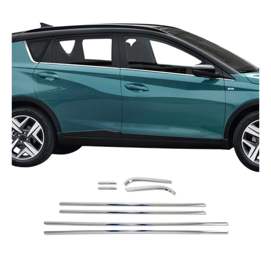 Benzi decorative pentru geamuri pentru Hyundai Bayon 2021-2025, oțel inoxidabil cromat, 8 bucăți