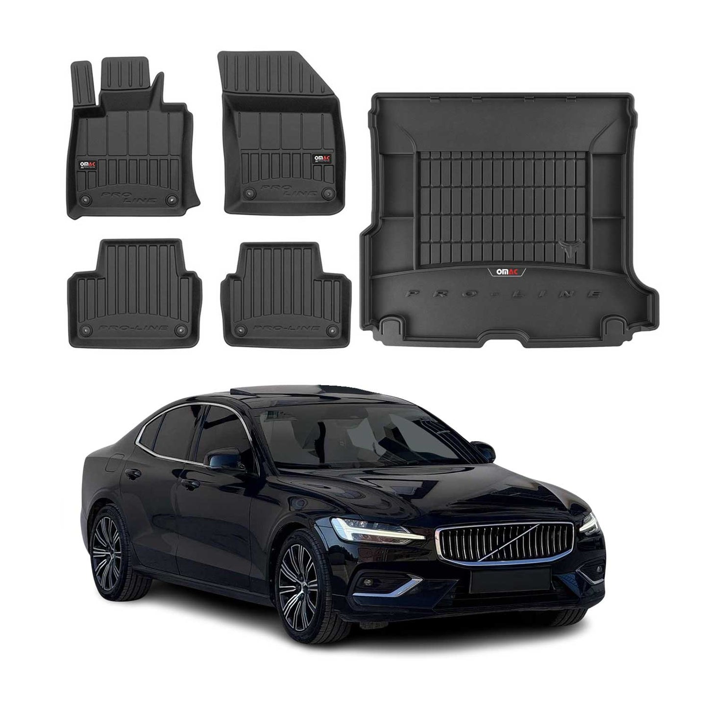 OMAC Fußmatten & Kofferraumwanne Set für Volvo V60 2018-2025 Gummi Schwarz 5x