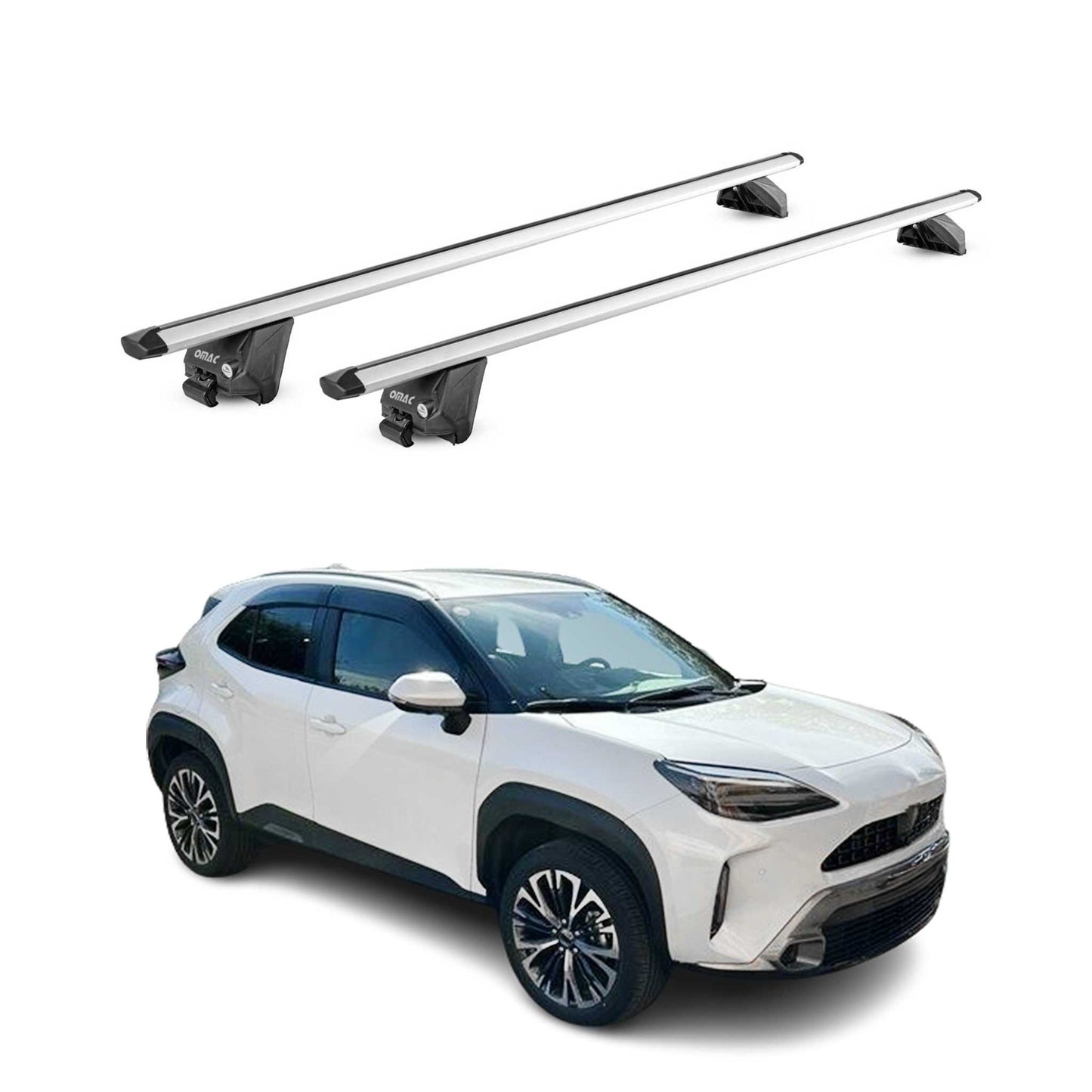 Portbagaj de plafon pentru Toyota Yaris Cross 2020-2025 100kg aluminiu argintiu 2 piese ABE