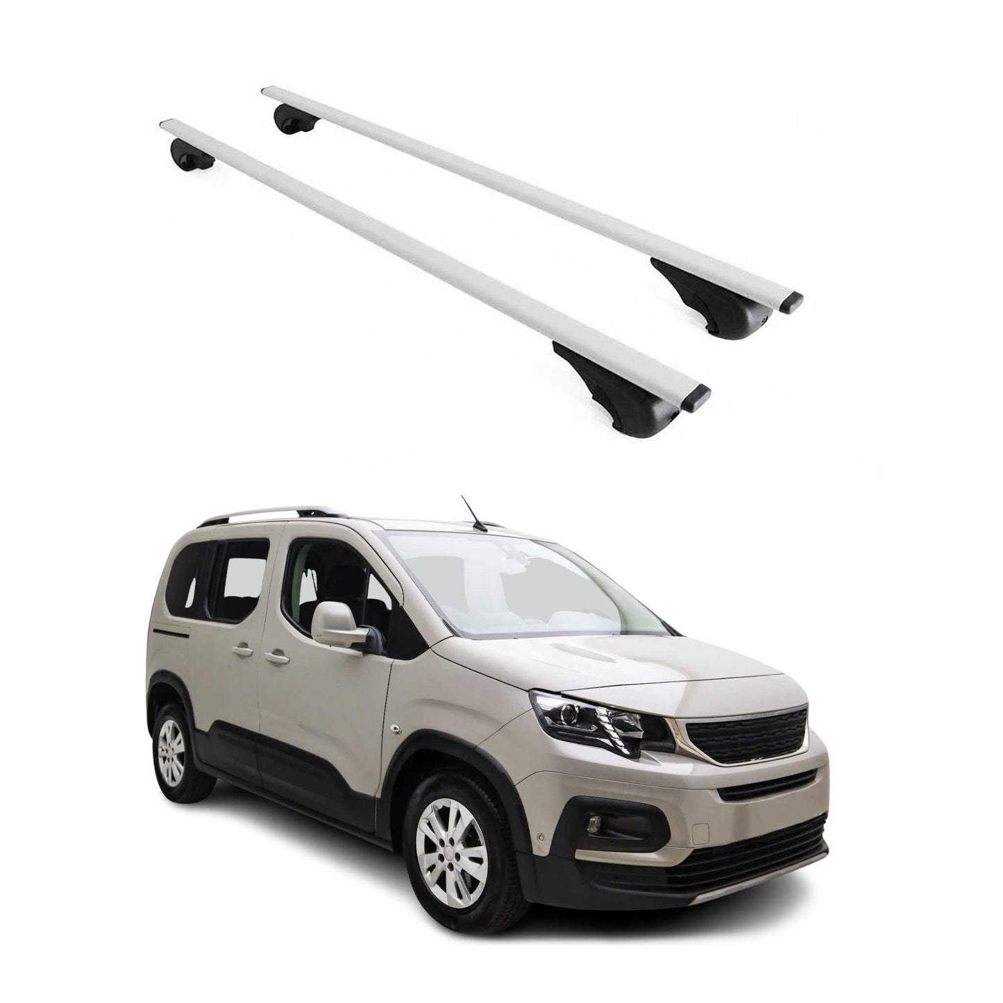 Portbagaj de plafon pentru Peugeot Rifter 2018-2025 75kg, metal, argintiu, 2 buc.