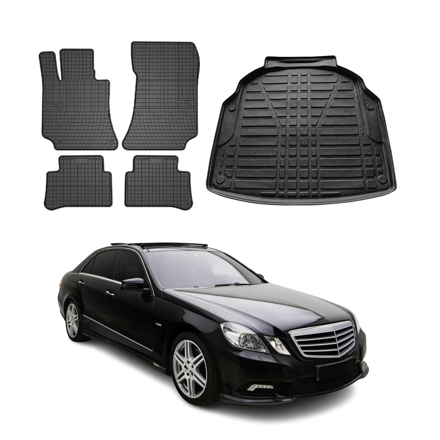 Fußmatten & Kofferraumwanne Set für Mercedes E Klasse W212 2009-2016 Gummi 5x