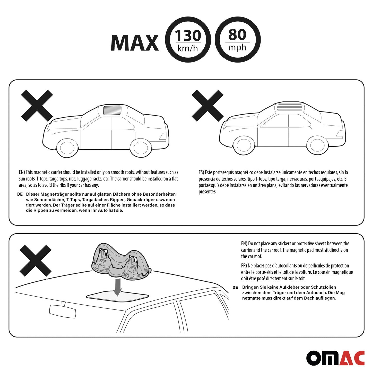 Menabo Magnetyczny uchwyt na narty, snowboard, bagażnik dachowy, zamykany, czarny, 2x