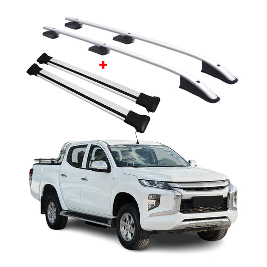 Dachreling + Dachträger für Mitsubishi L200 Sport 2015-2025 Aluminium Silber 4x
