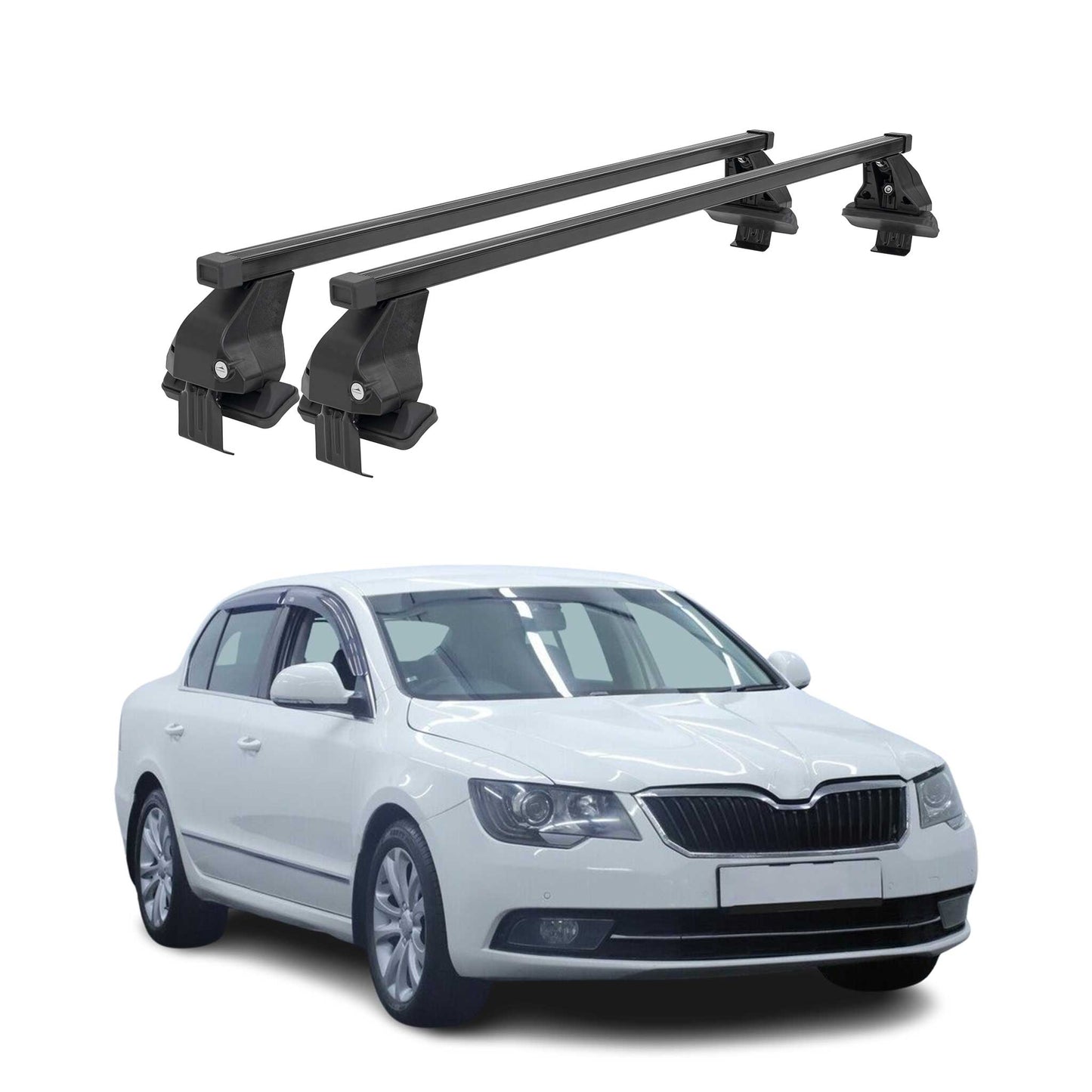 Menabo Dachträger für Skoda Superb mk2 2008-2013 Pre-FL 50kg Stahl Schwarz 2x