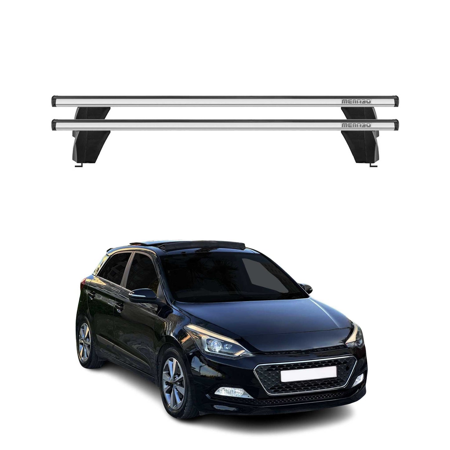 Bagażnik dachowy Menabo do Hyundai i20 2014-2020 75 kg aluminiowy srebrny 2 szt.
