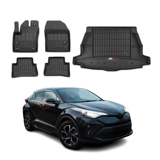 OMAC Fußmatten & Kofferraumwanne Set für Toyota C-HR 2016-2025 Gummi Schwarz 5x
