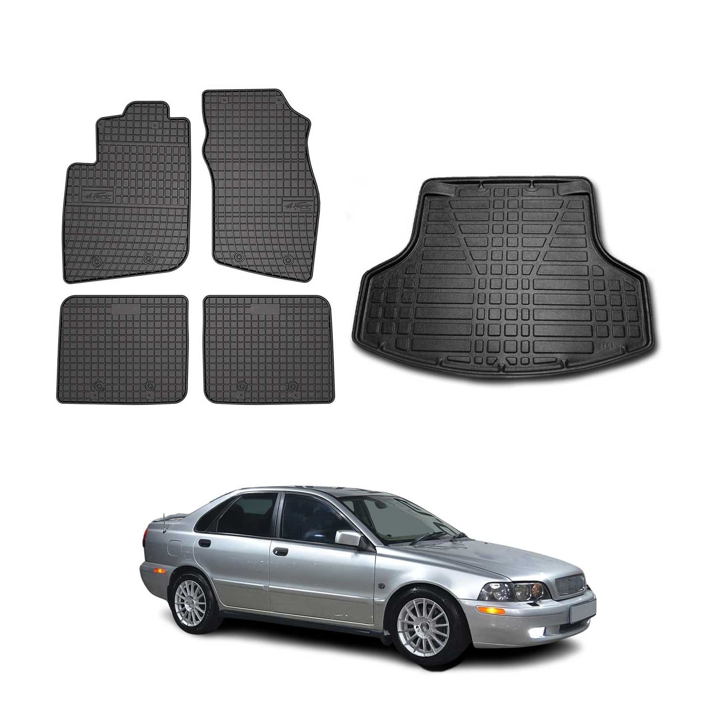 Fußmatten & Kofferraumwanne Set für Volvo S40 1995-2004 Gummi TPE Schwarz 5x