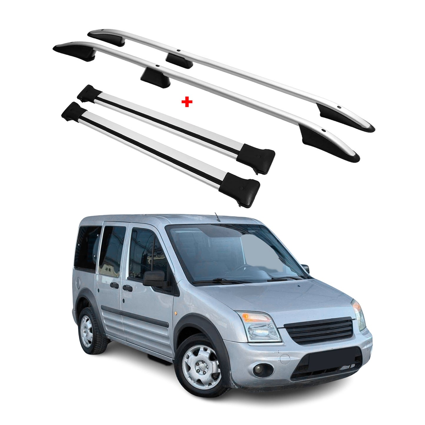 Dachreling + Dachträger für Ford Connect 2002-2014 Kurzer Aluminium Silber 4x