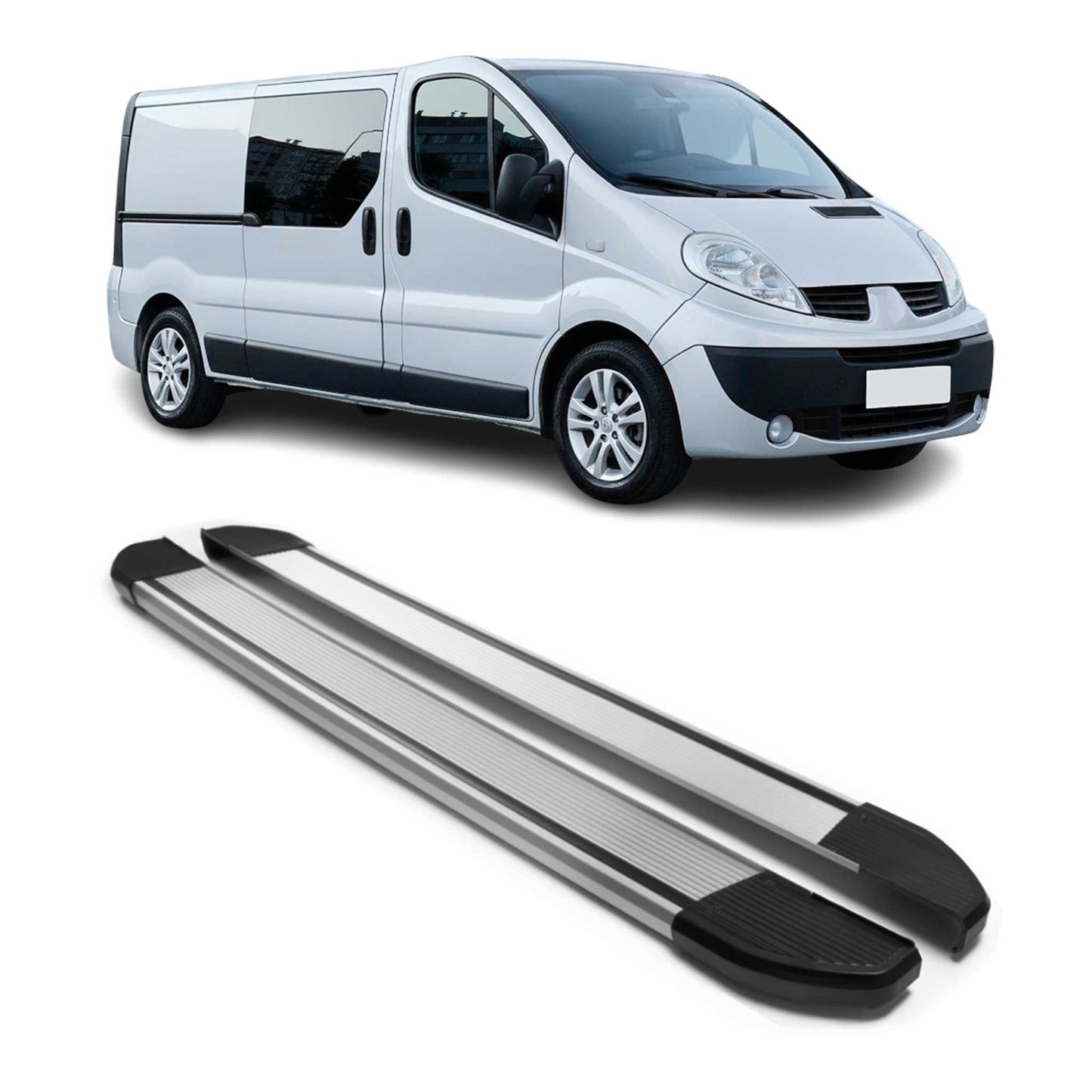 Alu Seitenschweller Trittbretter für Renault Trafic 2001-14 L2 Langer Silber 2x