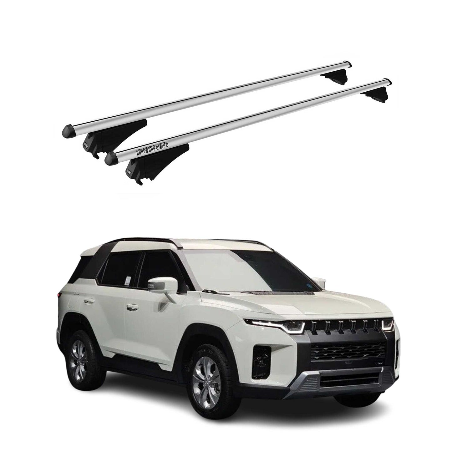 Bară de plafon Ssangyong Torres J100 Menabo Base Carrier 2022-2025, aluminiu, argintiu, 2 piese
