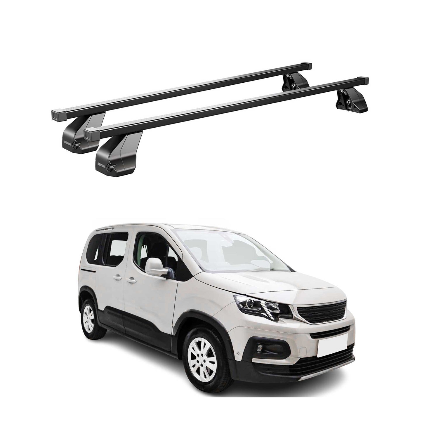 Menabo Dachträger Grundtäger für Peugeot Rifter 2018-2025 75kg Stahl Schwarz 2x