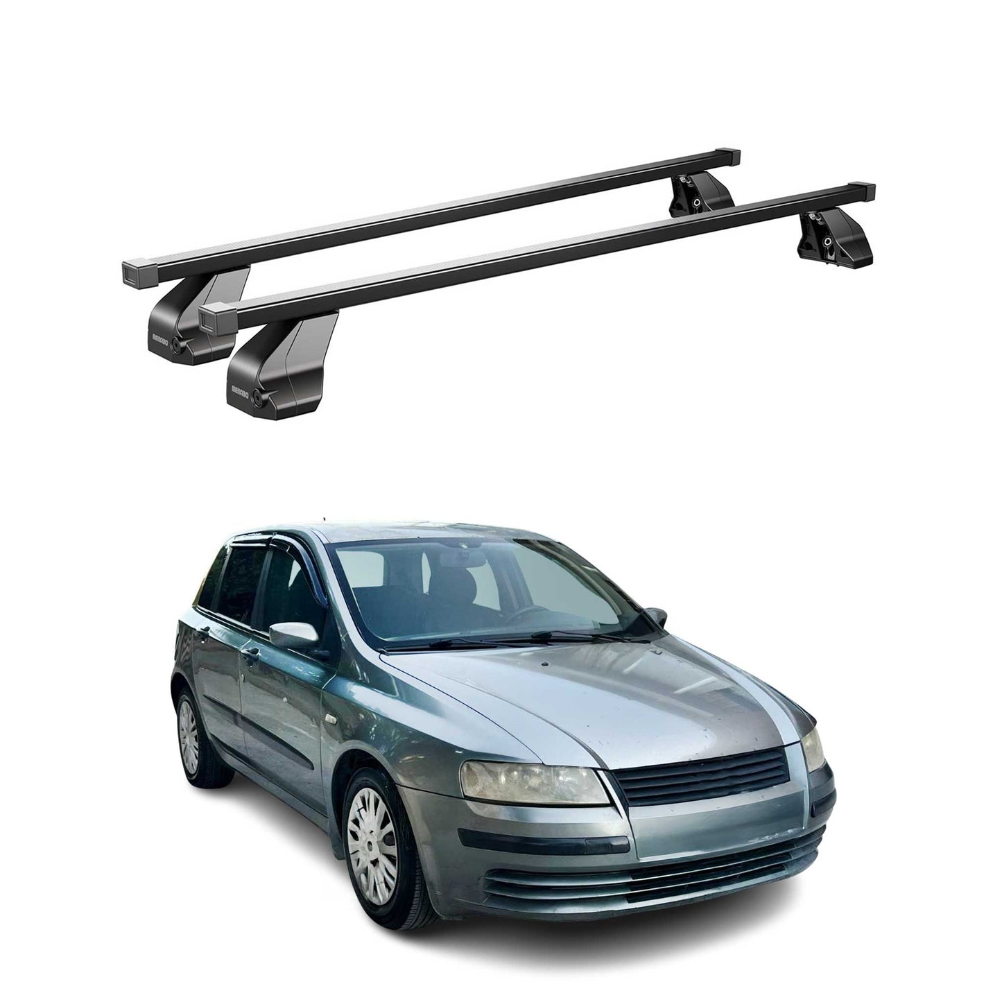 Menabo Dachträger Grundtäger für Fiat Stilo 2001-2010 5tür 75kg Stahl Schwarz 2x