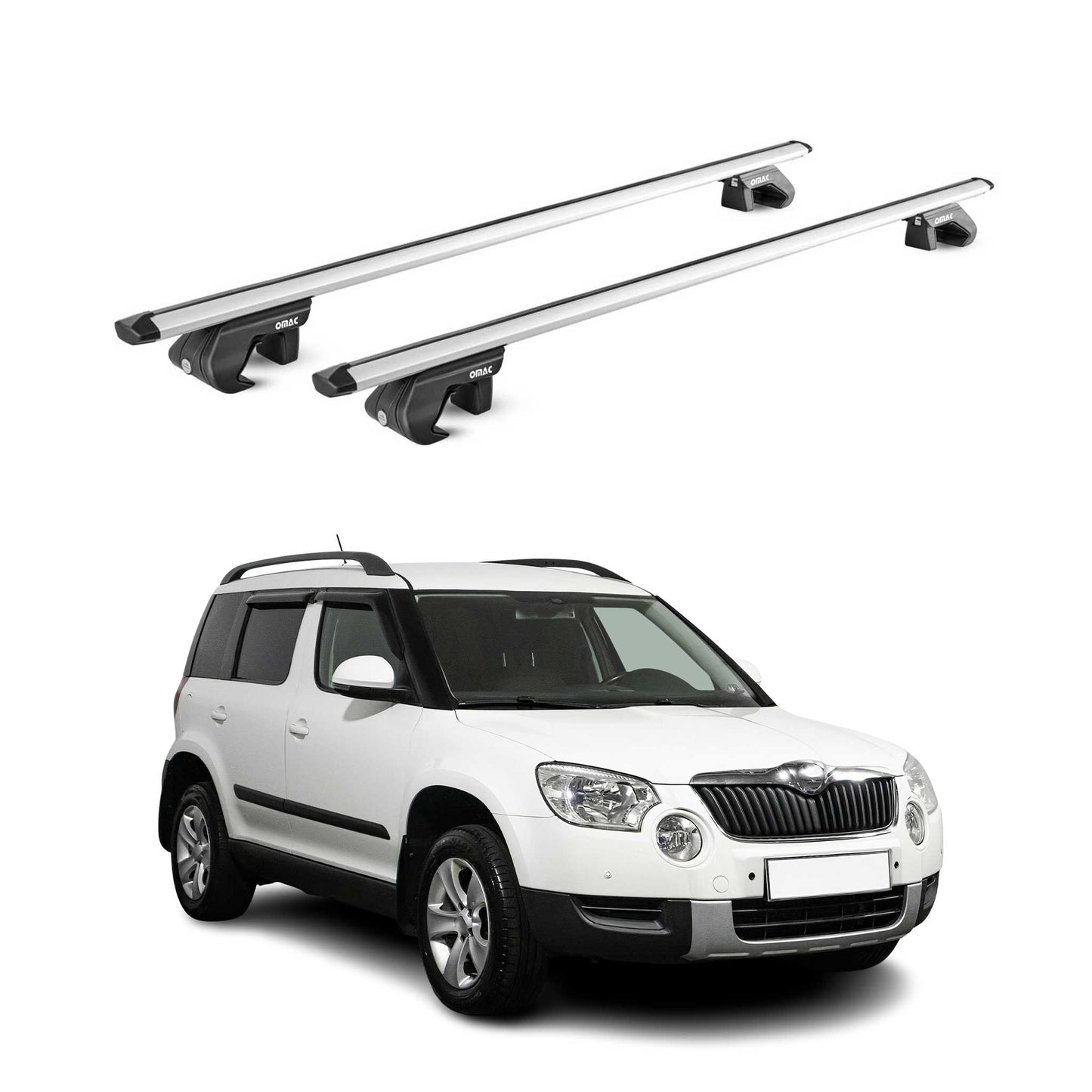Portbagaj de plafon pentru Skoda Yeti 2009-2013 Pre-FL 90kg aluminiu argintiu 2 piese ABE