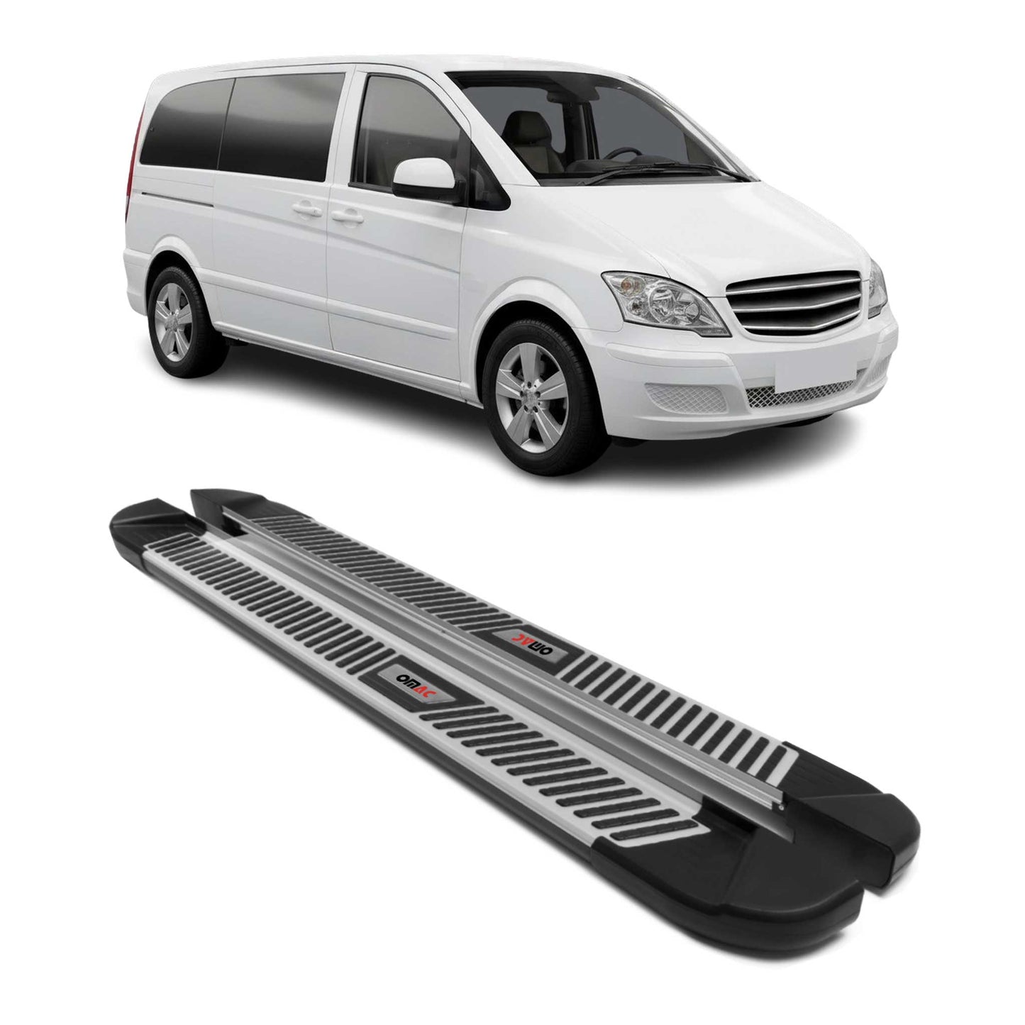 Trittbretter Seitenbretter für Mercedes-Benz Vito 2003-14 L1 Alu Schwarz-Silber