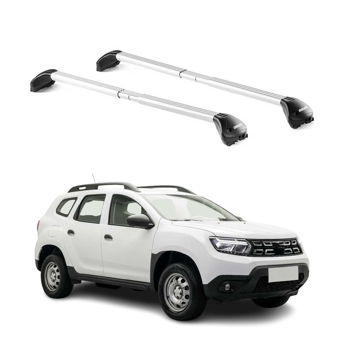 Portbagaj de plafon pentru Dacia Duster mk2 2018-2023 100kg aluminiu argintiu 2 piese ABE