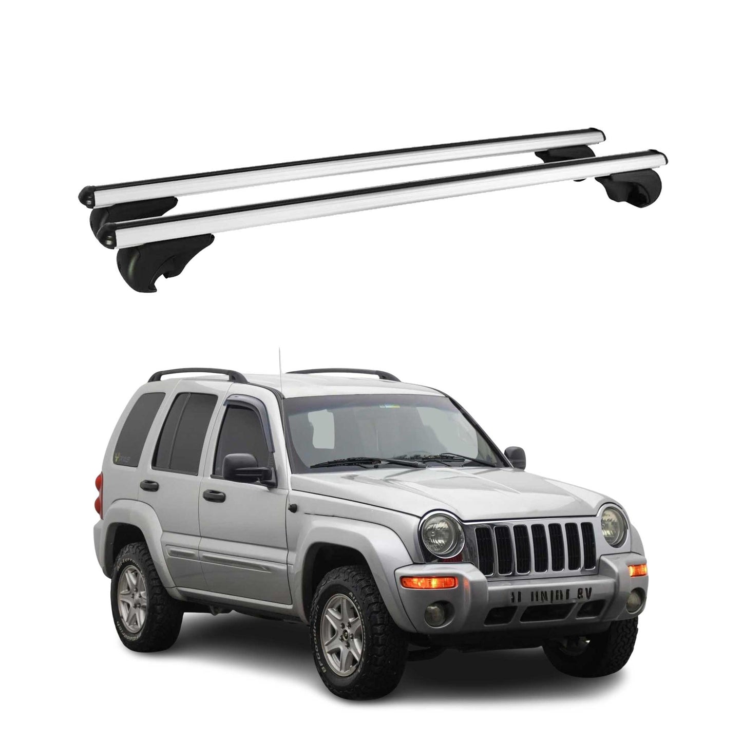 Dachträger Grundtäger für Jeep Cherokee KJ 2002-2007 75kg Aluminium Silber 2 tlg