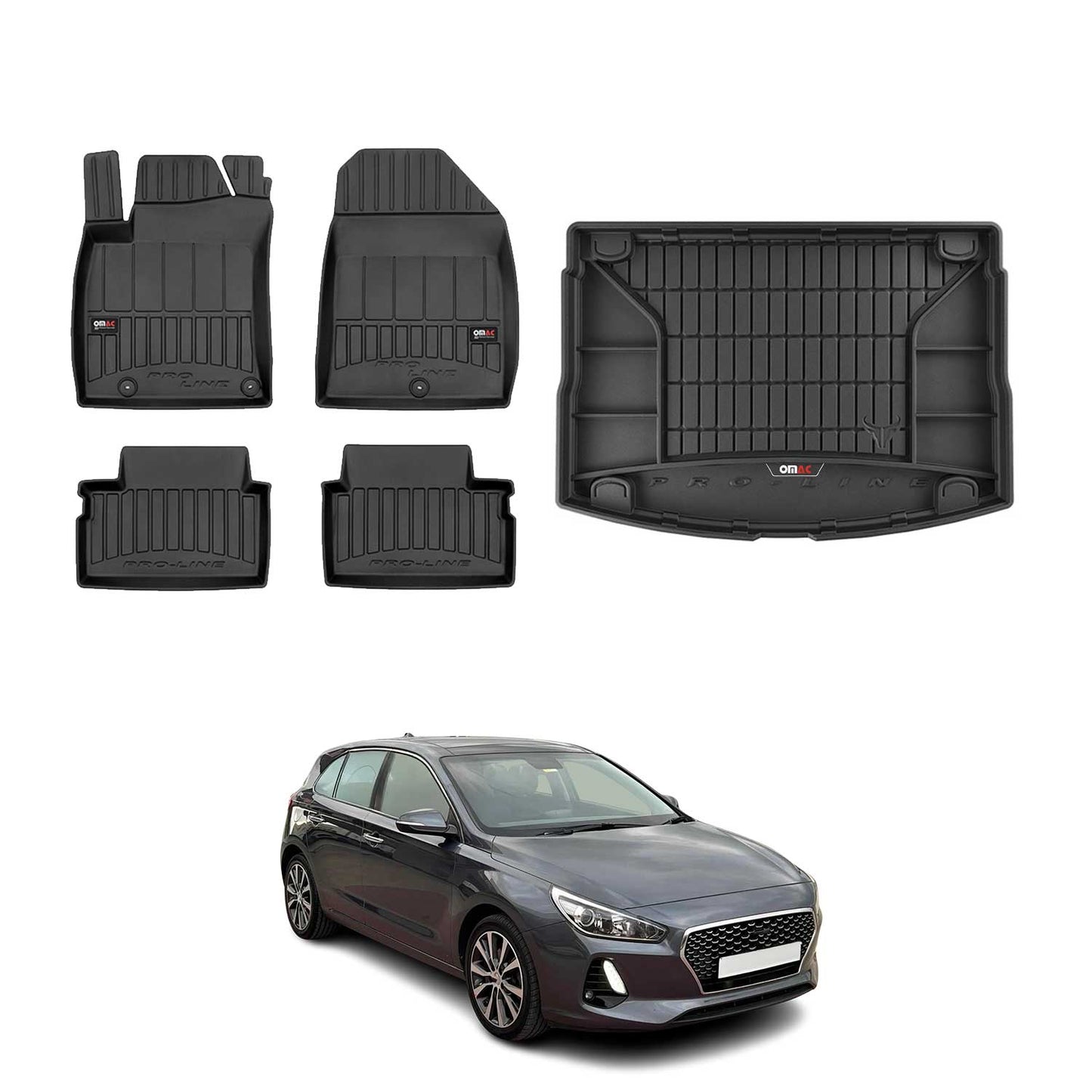 OMAC Fußmatten & Kofferraumwanne Set für Hyundai i30 2017-2025 Gummi Schwarz 5x