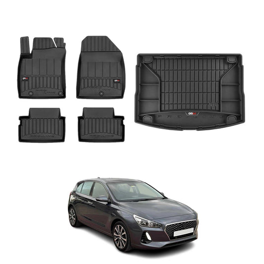 OMAC Fußmatten & Kofferraumwanne Set für Hyundai i30 2017-2025 Gummi Schwarz 5x