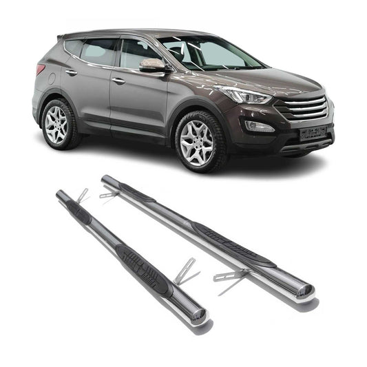 Trepte laterale/scări din oțel inoxidabil pentru Hyundai Santa Fe, oțel inoxidabil argintiu, set de 2 piese