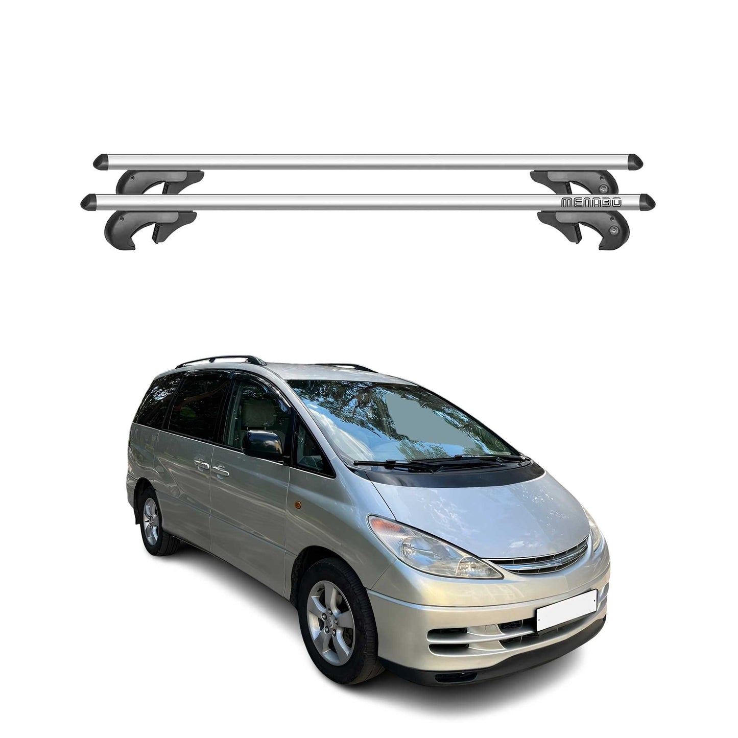 Menabo Dachträger Grundtäger für Toyota Previa mk2 2000-2005 FL 90kg Alu Grau 2x
