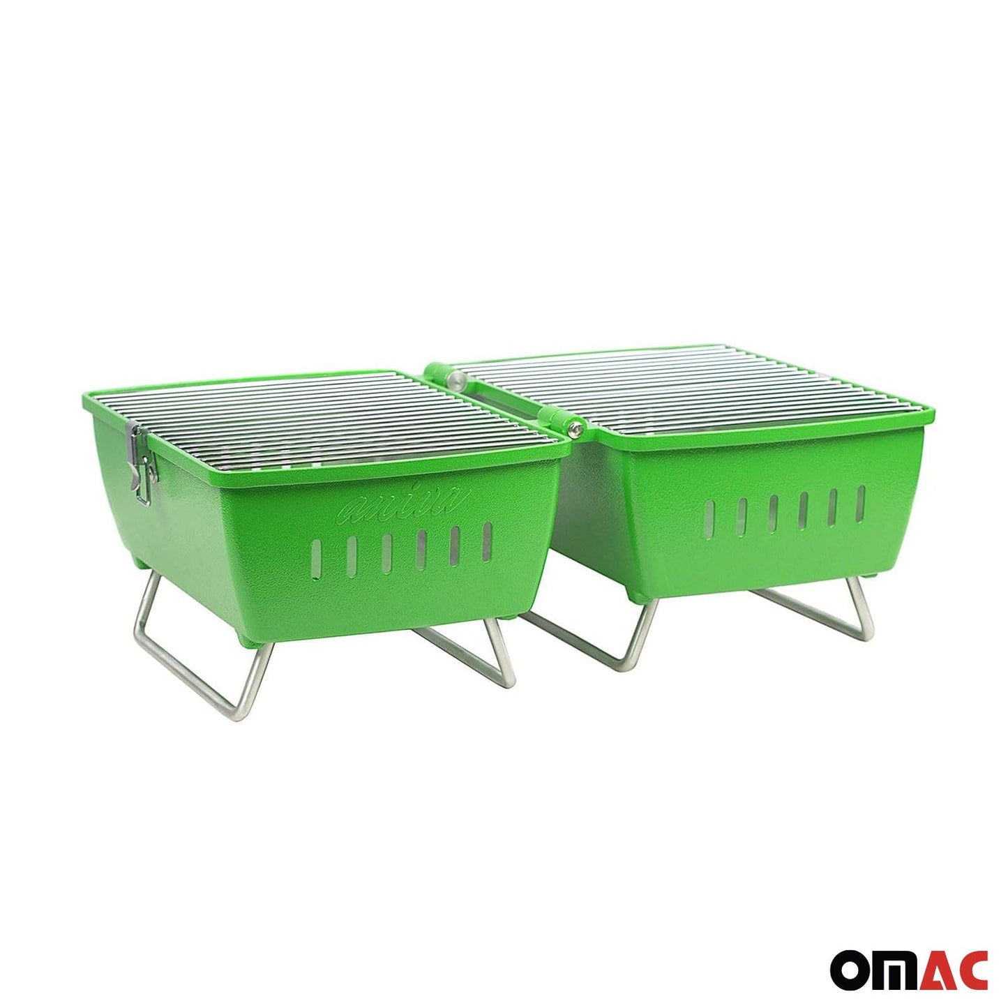 Grătar portabil pe cărbune, grătar de grădină, grătar de picnic verde, cu 13 piese