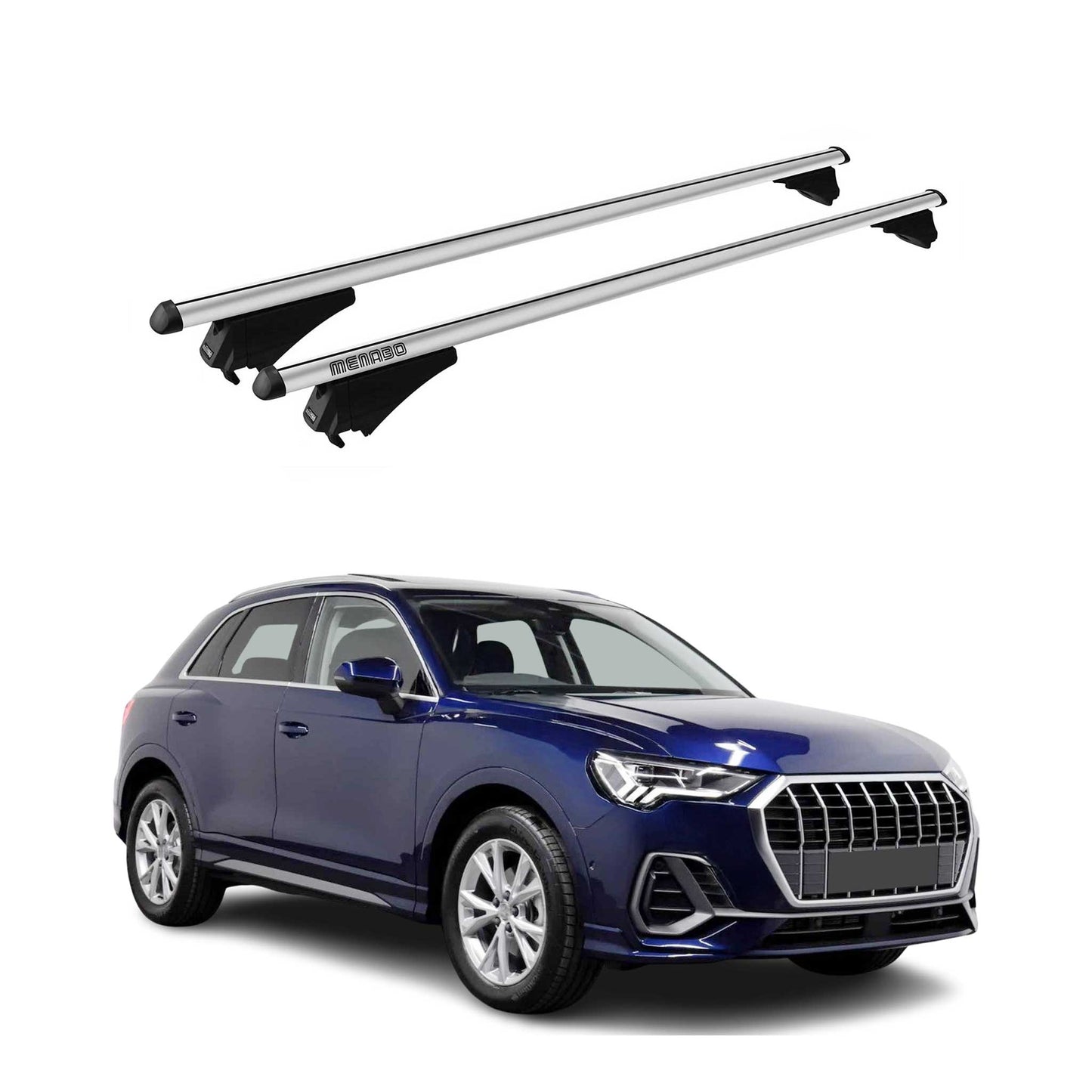 Menabo Dachträger Grundtäger für Audi Q3 mk2 2018-2025 75kg Alu Silber 2 tlg