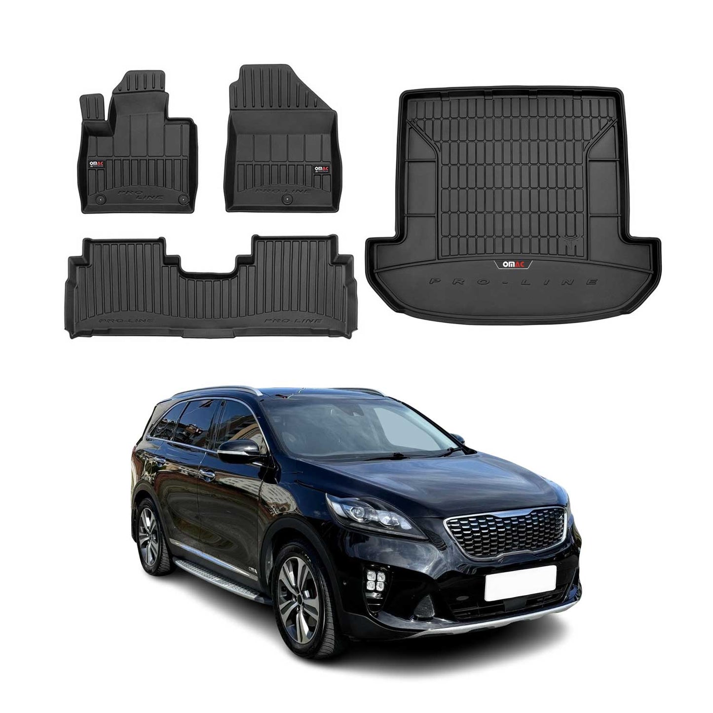 OMAC Fußmatten & Kofferraumwanne Set für Kia Sorento 2015-2025 Schwarz Gummi 4x