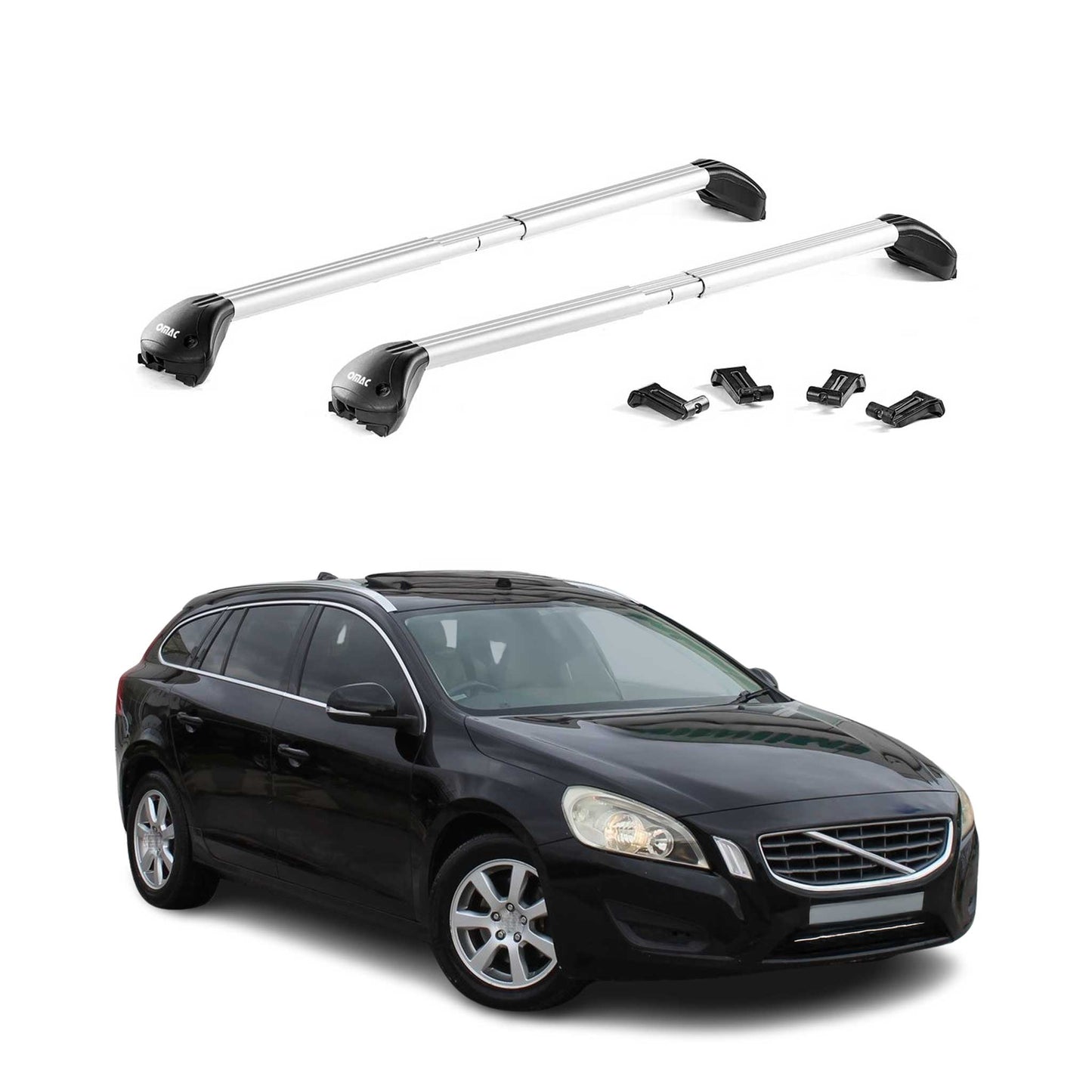 Portbagaj de plafon pentru Volvo V60 2010-2018 100kg aluminiu argintiu 2 buc ABE