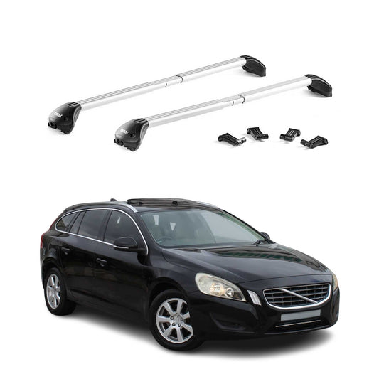 Portbagaj de plafon pentru Volvo V60 2010-2018 100kg aluminiu argintiu 2 buc ABE